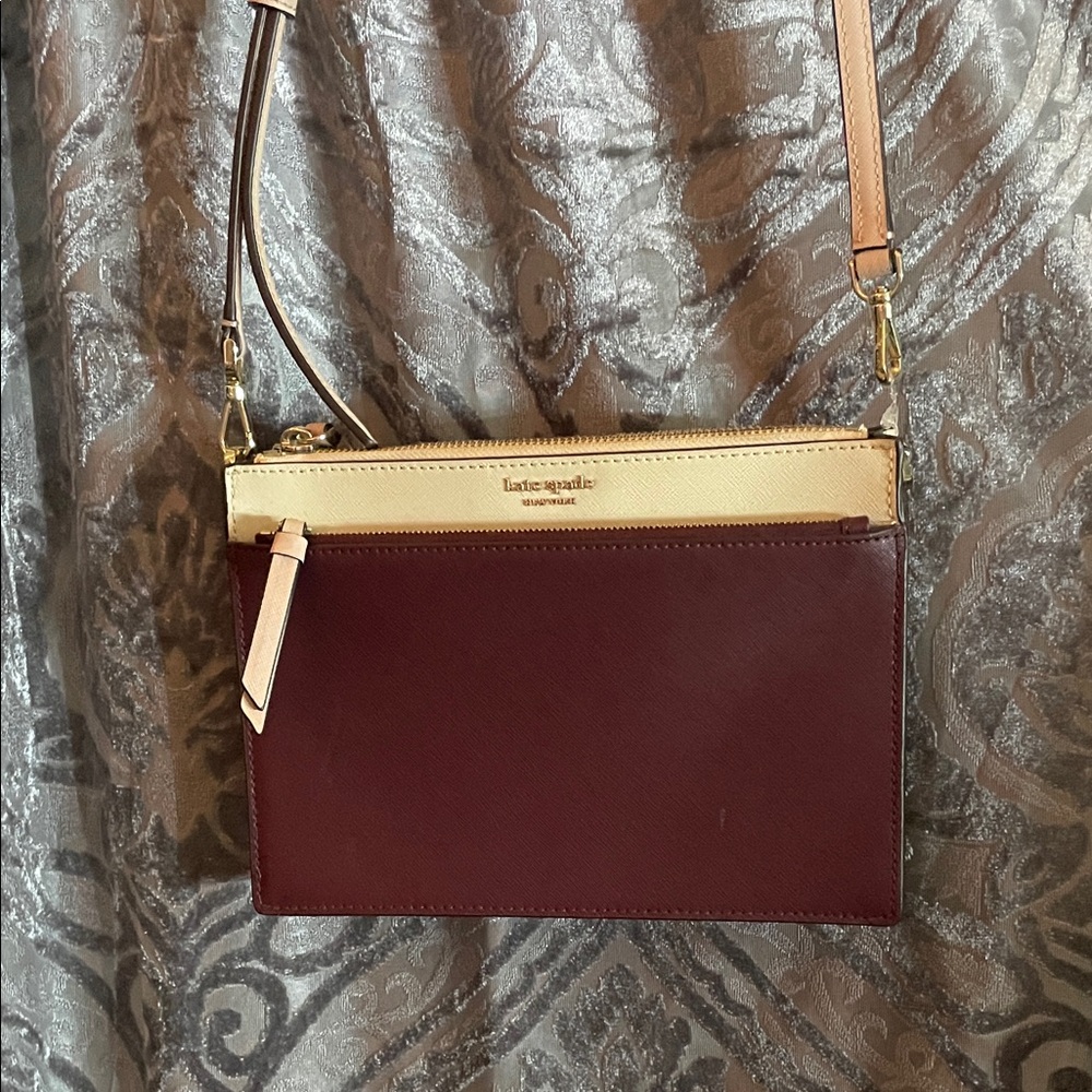 Kate Spade Burgundy and Beige Crossbody Bag